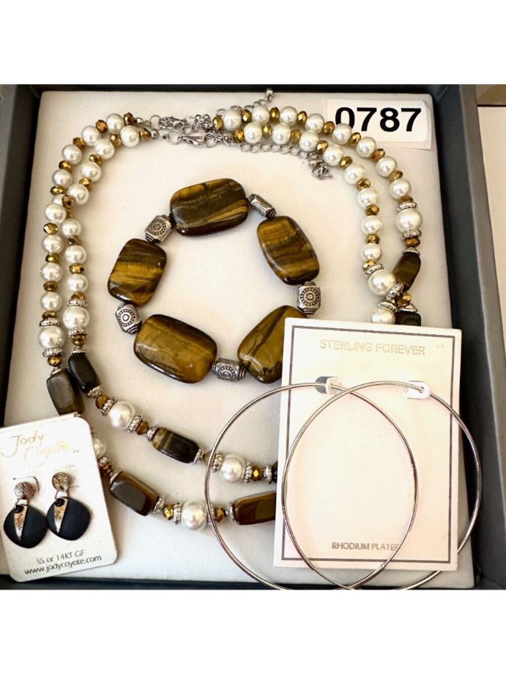 Jewelry Lot Vintage Modern Tigers Eye Sterling Necklaces Earrings Bracelet
